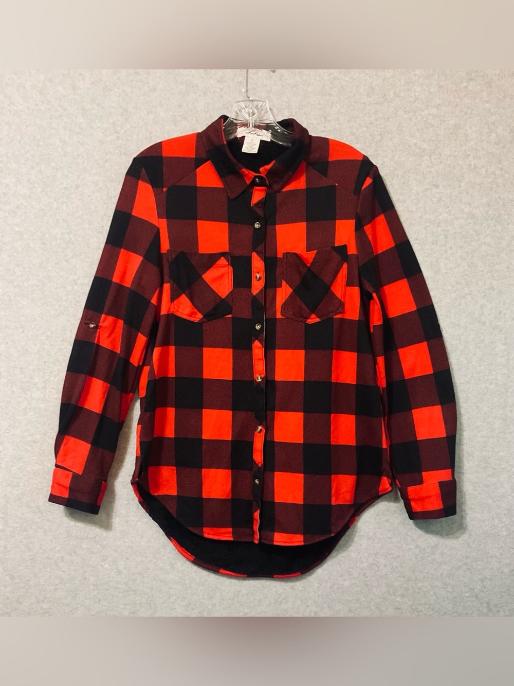 Love Potion women's Red and Black Buffalo Plaid Button-Up Shirt Sz M